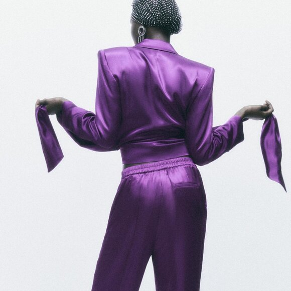 Zara Satin Effect Tie Front Blazer - Picture 13 of 13